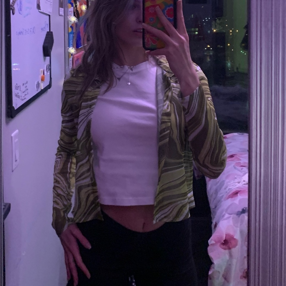 Green Funky Long Sleeve Button Up